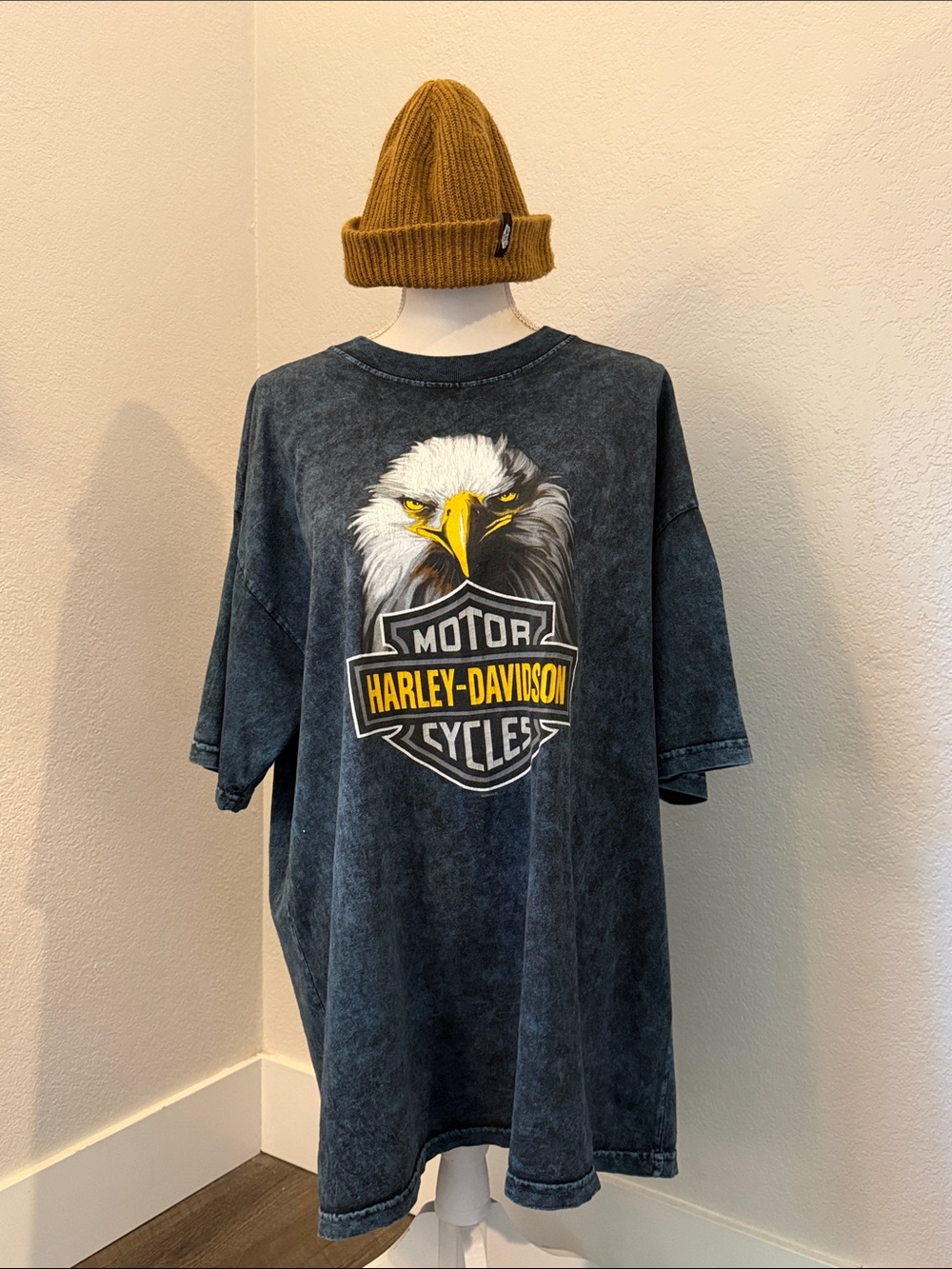 Harley-Davidson Blue Mineral Wash Eagle Logo Tee with Yellow Accent